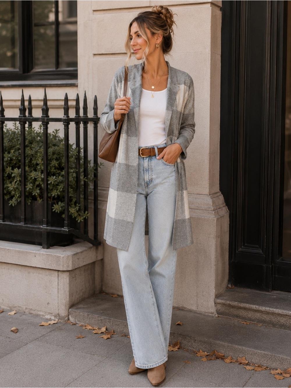 LOFT Gray Buffalo Plaid Long Line Coatigan | Cardigan Sweater Jacket
